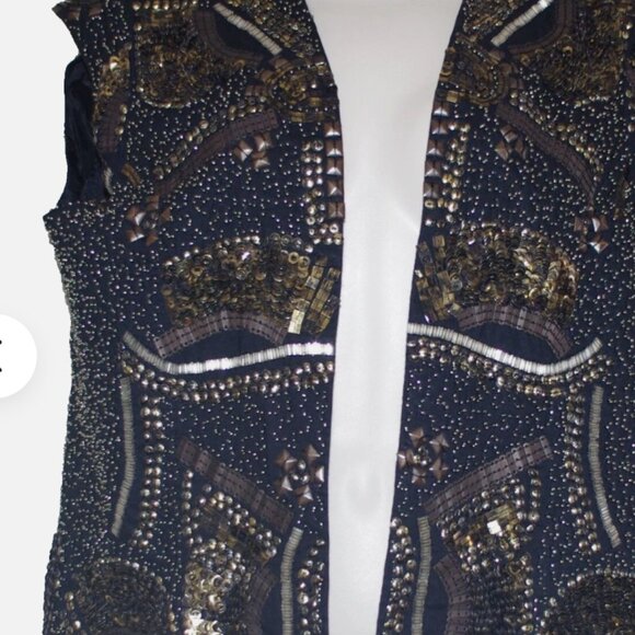 Hinge Womens Sequins Embellished Cotton Sleeveless Vest Metallic Size M - Picture 3 of 8